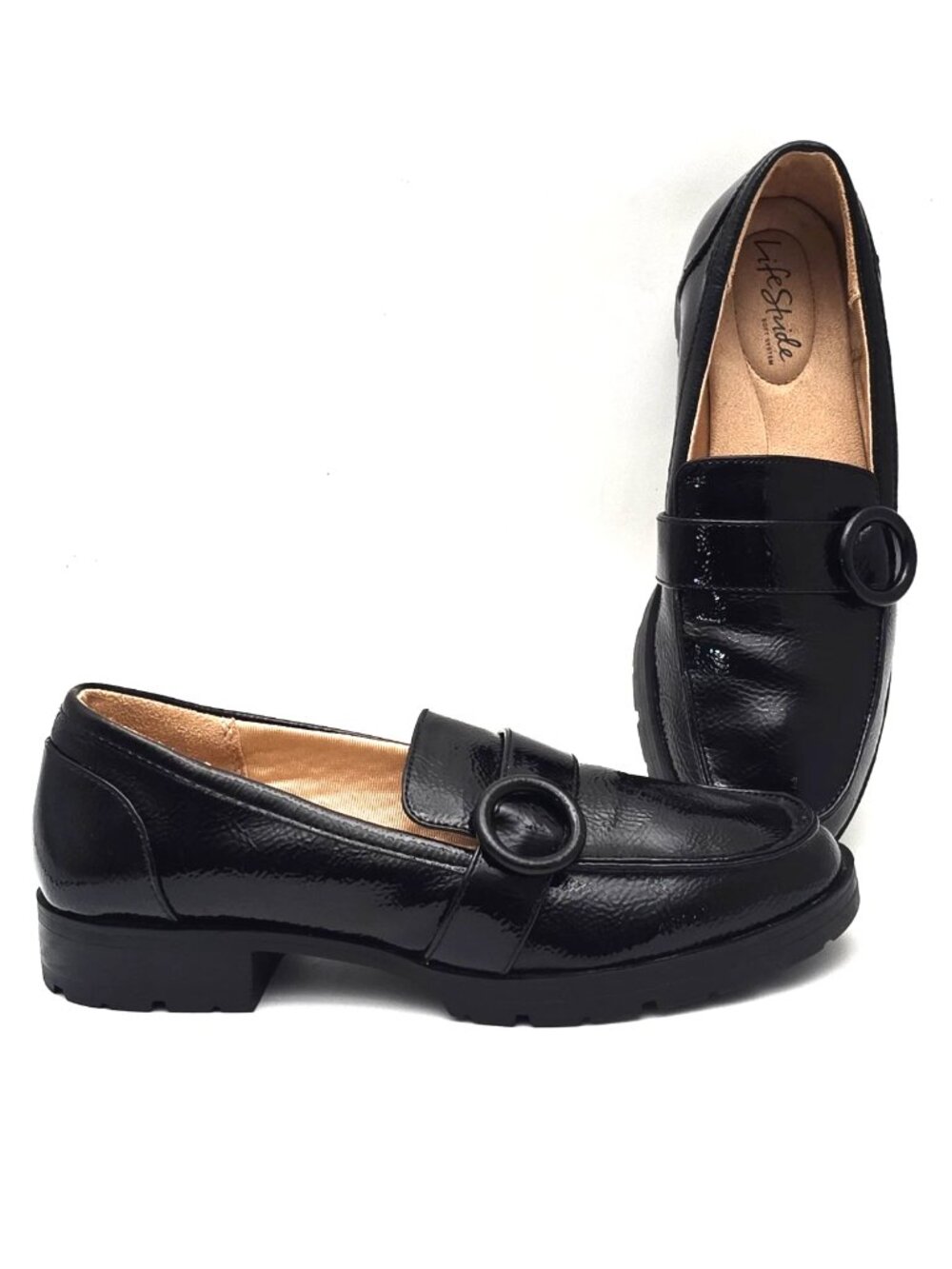 LifeStride Lolly Black Patent Leather Slip-on Loafers Shoes Women's Size 9M